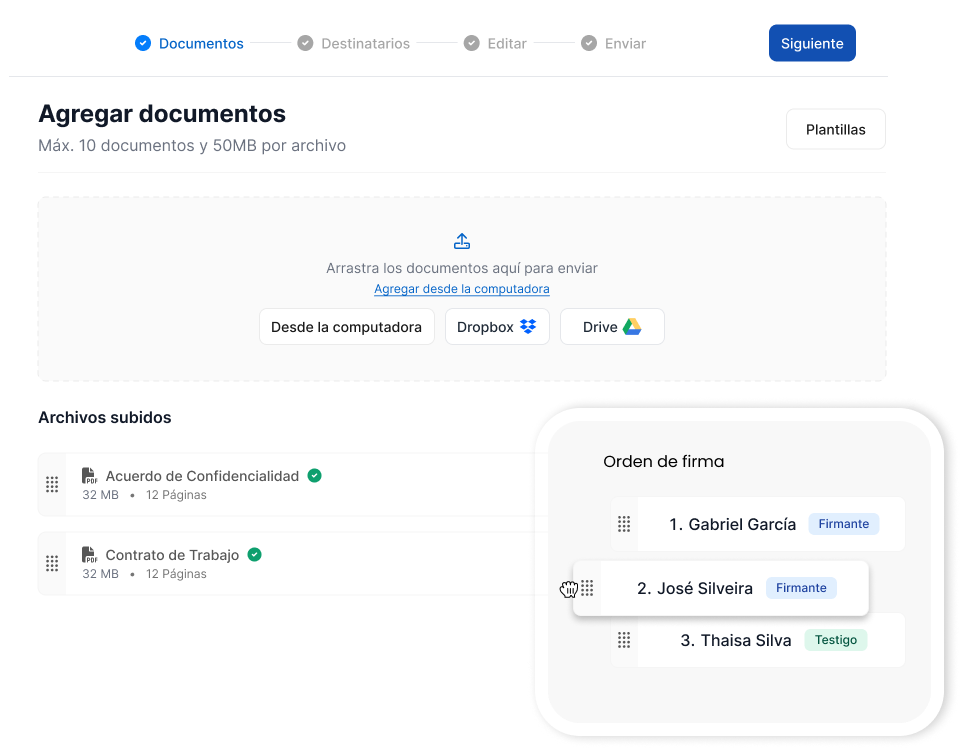 tela de criação de documentos mobile da zapsign em espanhol